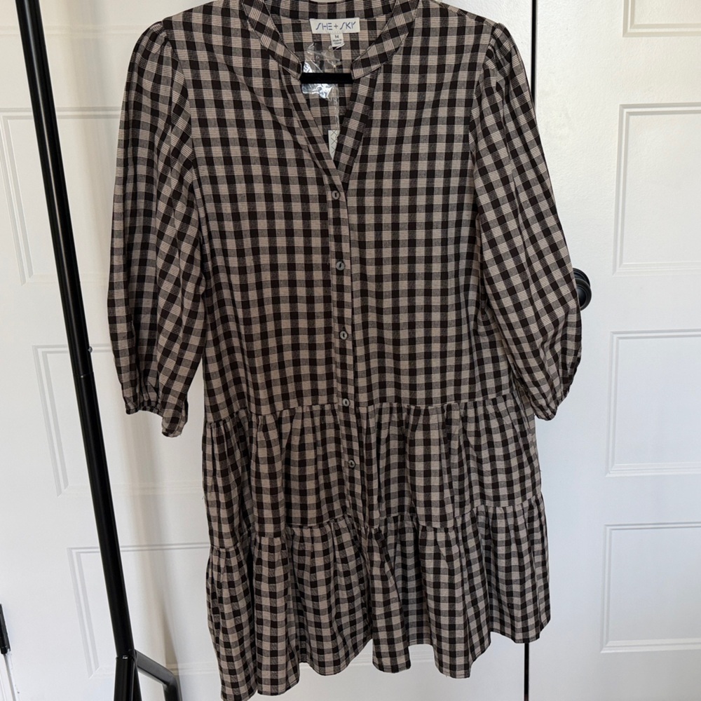 She + Sky  Brown and Tan Checkered Mini Dress